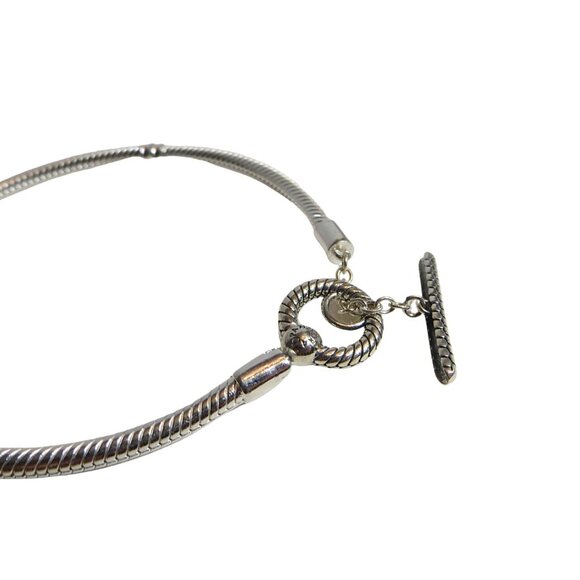 Pandora Snake Chain T-Bar Charm Bracelet 2 Station Sterling Silver 7.5" 599082 - Picture 3 of 7